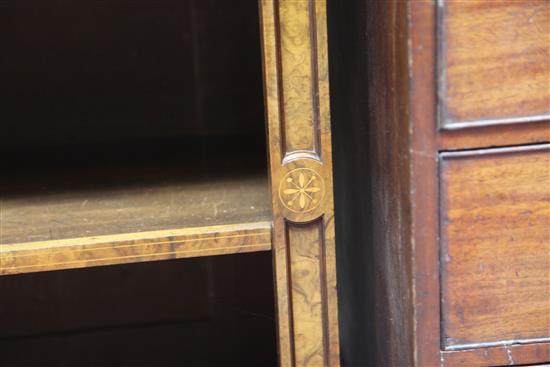 A Victorian burr walnut and marquetry cabinet on bookshelf, by Wilkinson & Son, W.3ft 6in.